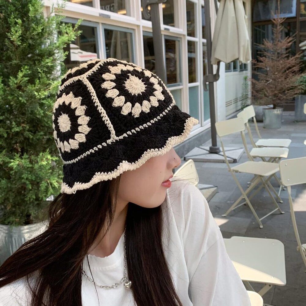 Crochet Bucket Hat for Women Knit Handmade Foldable Floppy Beach Hat Fashion Cut - Picture 7 of 7